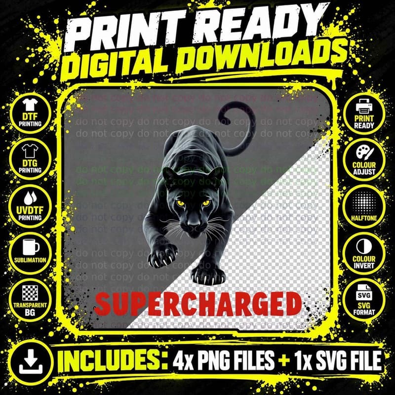 Supercharged Black Jaguar Cat Power, Car Lover T-Shirt Png SVG Digital Bundle