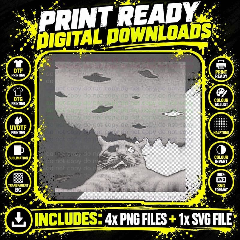Threadweird Alien Cat UFO - Classic Fit, Round Neck Png SVG Digital Bundle