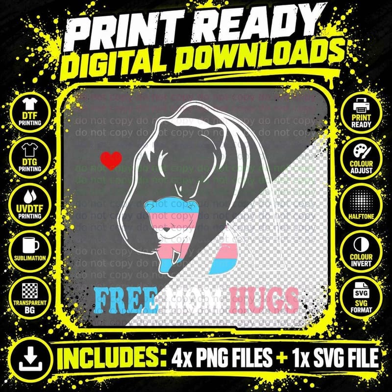 Trans Mama Bear Free Mom Hugs Rainbow Transgender Lgbt Png SVG Digital Bundle
