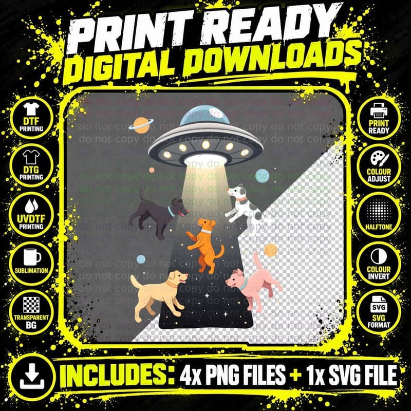 UFO Abduction Dog Lovers, Unique Space Dogs Png SVG Digital Bundle