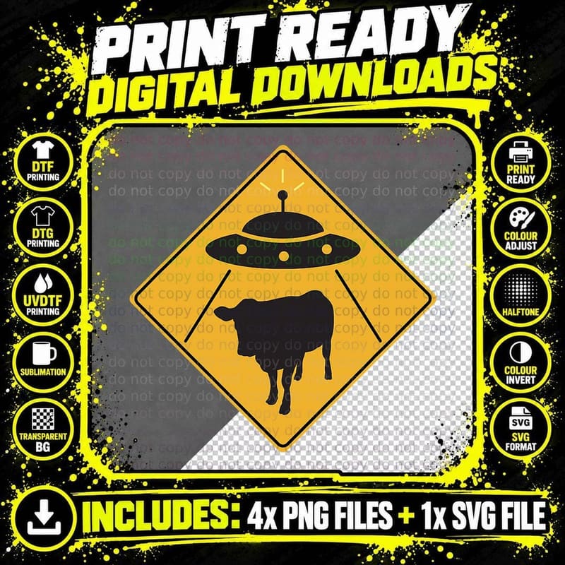 UFO Cow Abduction T-Shirt Alien Cow Sign Tshirt Rosewell Png SVG Digital Bundle