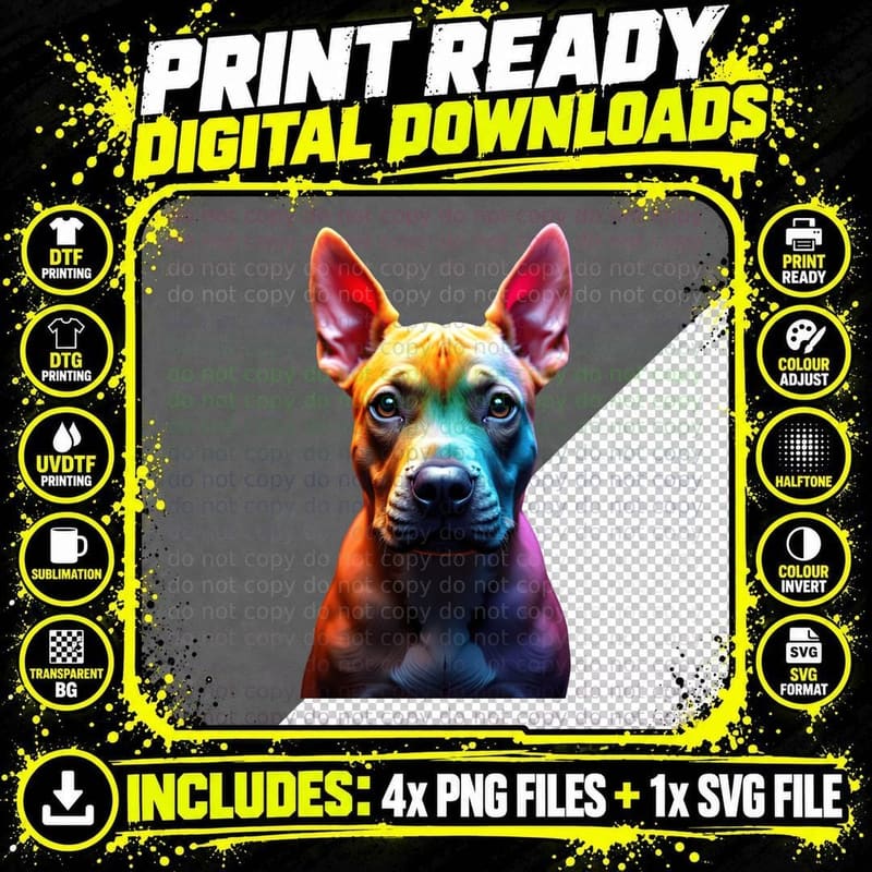 Vibrant Bully Dog Multicolored Rainbow Muscular Pet Png SVG Digital Bundle