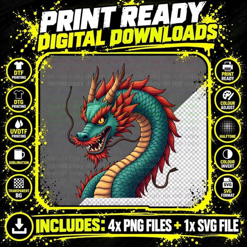 Vibrant Cartoon Dragon Fantasy Creature Mythical Beast Png SVG Digital Bundle