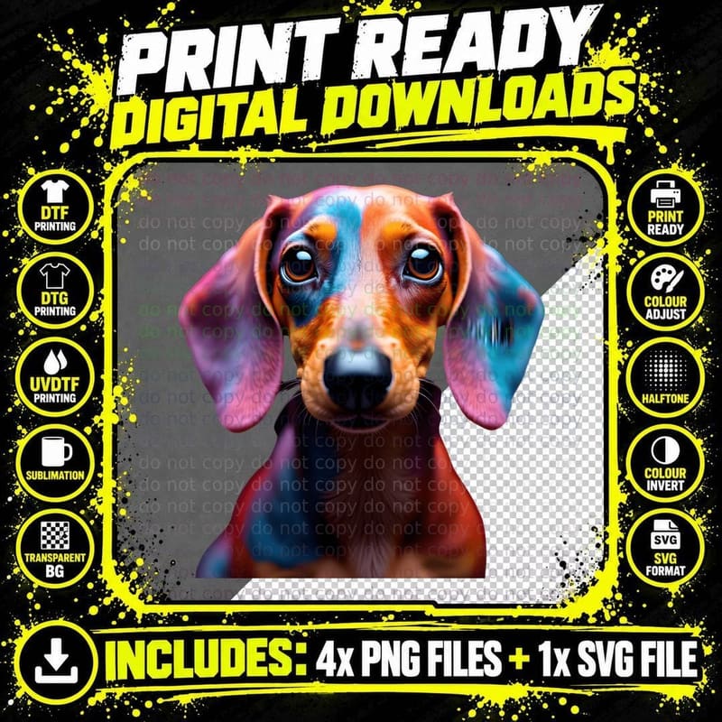 Vibrant Dachshund Colorful Fur Dog Lover Pet T-Shirt Png SVG Digital Bundle