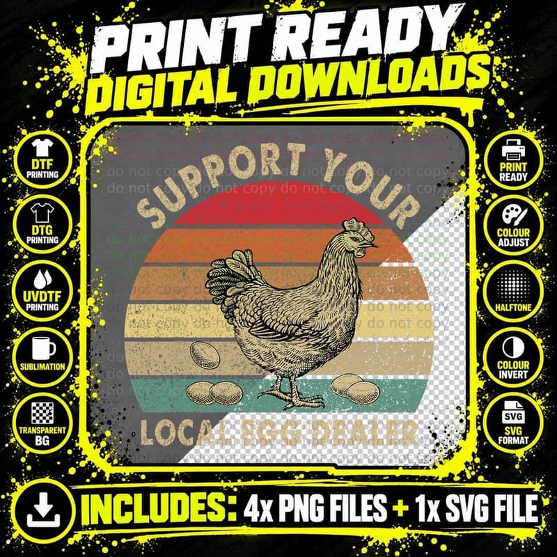 Vintage Farmer Chicken Lover Support Your Local Egg Png SVG Digital Bundle