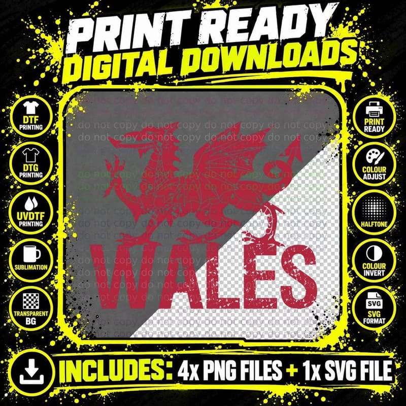 WALES with Welsh Dragon Classic T-Shirt Png SVG Digital Bundle