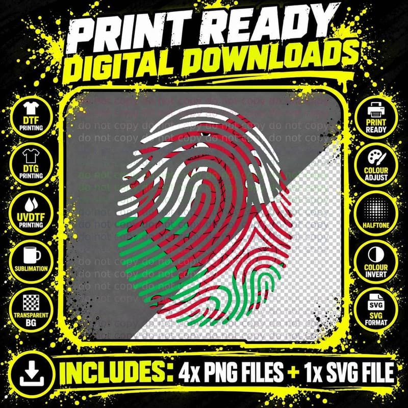 Welsh Dragon Flag Fingerprint Cymru Cymraeg in My Blood Png SVG Digital Bundle