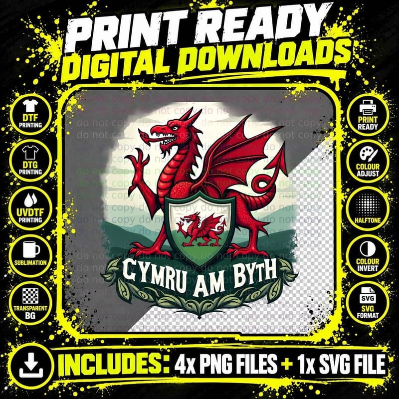 Welsh Dragon Flag Shirt, Cymru Am Byth Gift for Him, Her Png SVG Digital Bundle