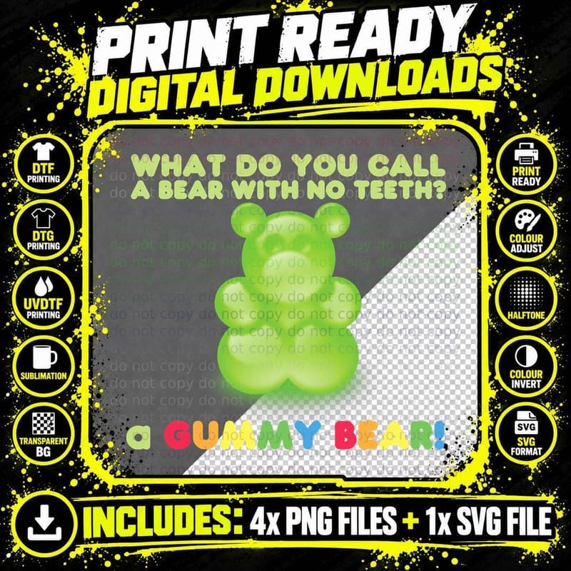 What Do You Call a Bear with Noth a Gummy Bear Gift Png SVG Digital Bundle