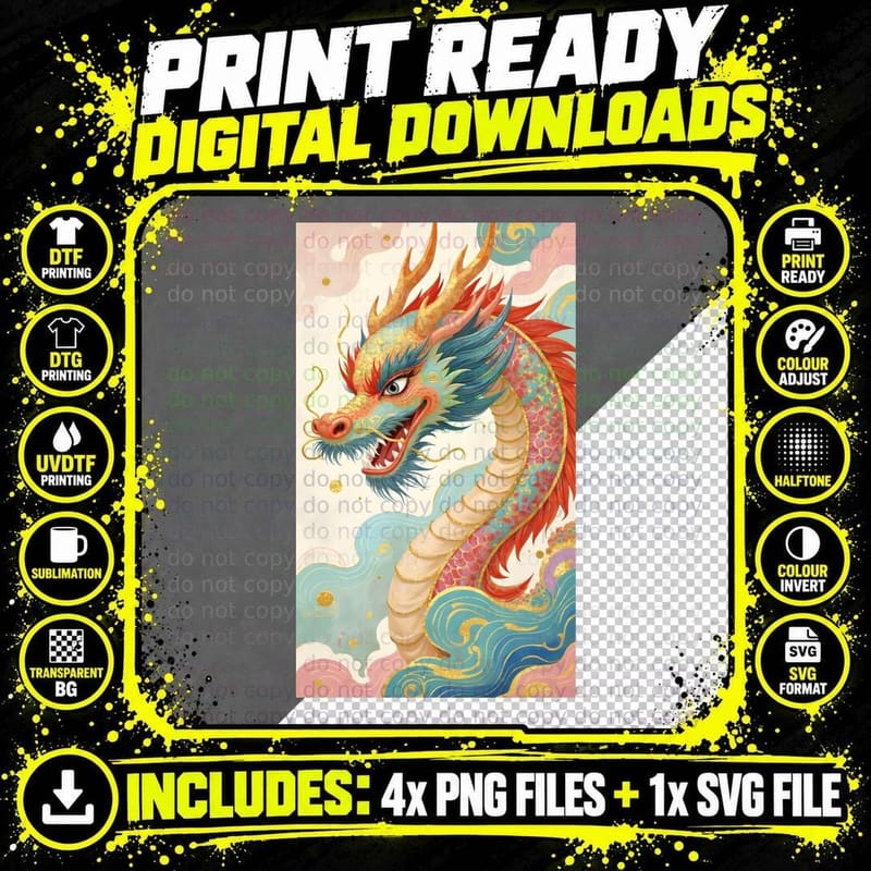 Whimsical Pink and Blue Dragon Fantasy Art T-Shirt Png SVG Digital Bundle