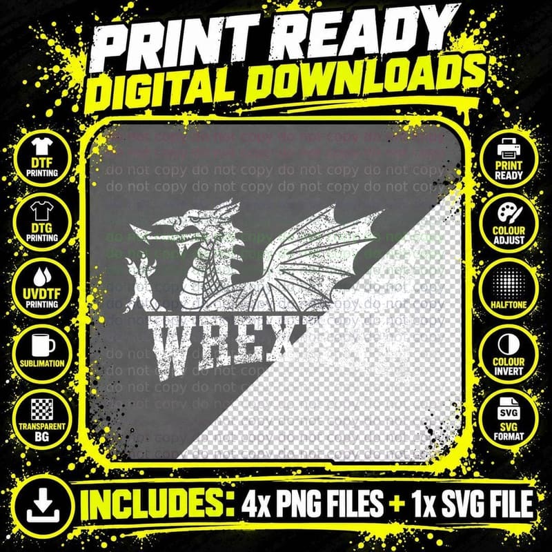 Wrexham Wales Red Dragon Wrecsam Welsh Cymru Retro Png SVG Digital Bundle