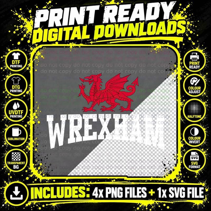 Wrexham Wales Welsh Dragon Cymru T-Shirt Png SVG Digital Bundle