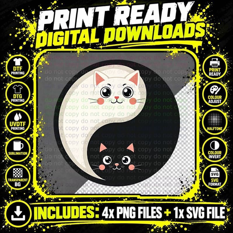 Yung Yang Cat Minimalist Aesthetic Cute Cartoon Cat Png SVG Digital Bundle
