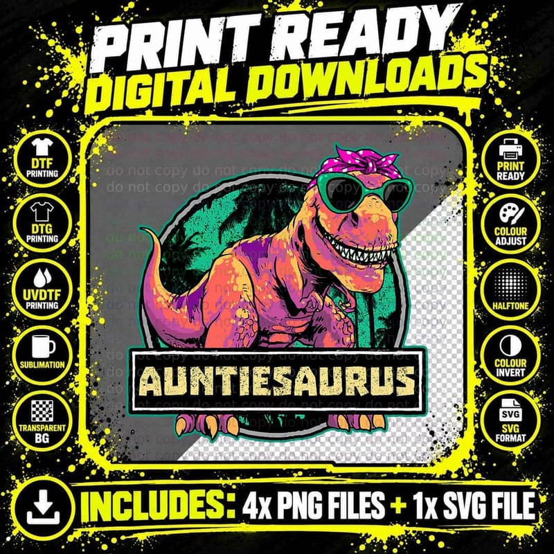 Aunt Dino Auntiesaurus Dinosaur Birthday Auntie T-Shirt Png SVG Digital Bundle