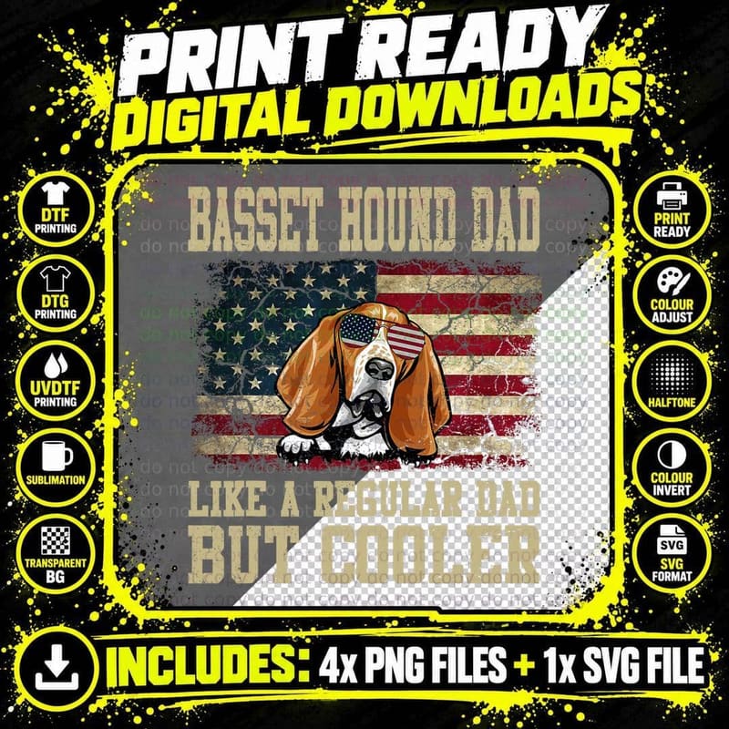 Basset Hound Dad Like a Regular Dad but Cooler Dog Dad Png SVG Digital Bundle