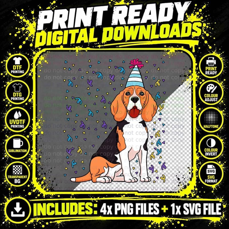 Beagle Dog Birthday Celebration Animal Birthday Party Png SVG Digital Bundle