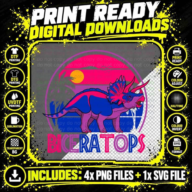 Biceratops Bisexual Ceratops Dinosaur LGBT Pride Month Png SVG Digital Bundle
