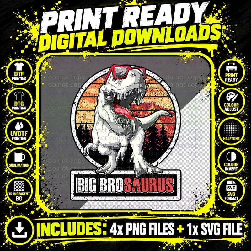 Big Bro Saurus T-Rex Dinosaur Brother Saurus Family Png SVG Digital Bundle