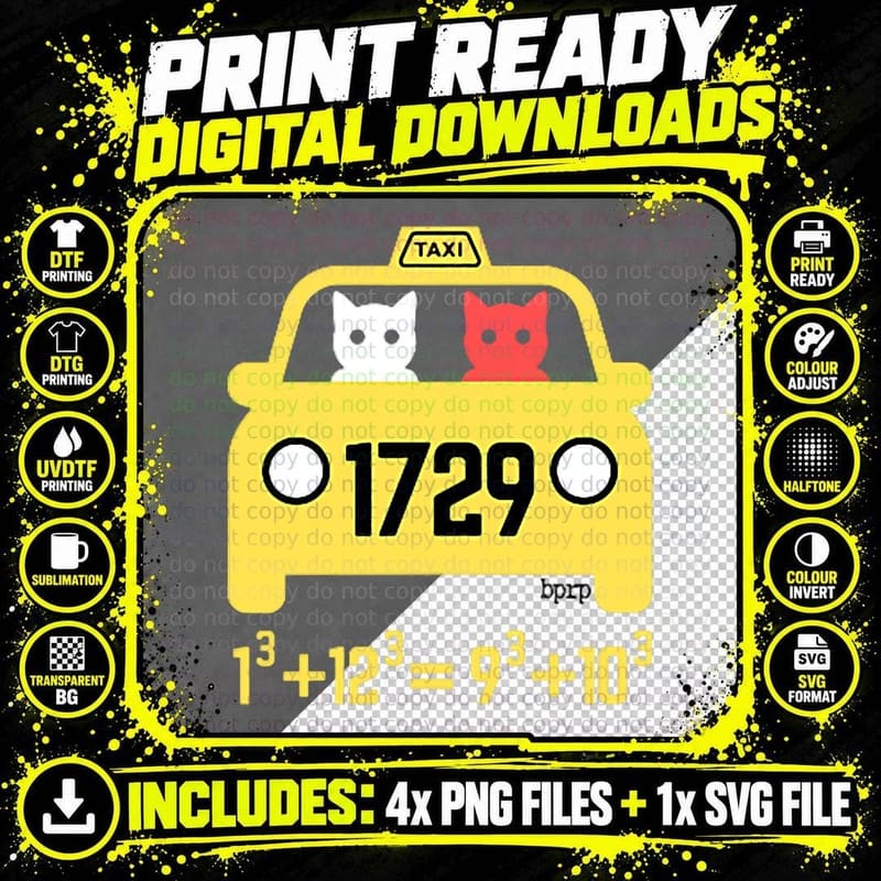 Blackpenredpen Taxi Cat, Ramanujan Taxi Cab Number 1729 Png SVG Digital Bundle