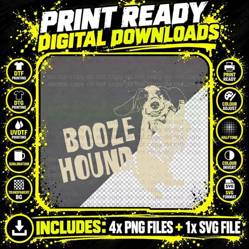 Booze Hound Beer Lover Present Drunk Basset Hound Dog Png SVG Digital Bundle