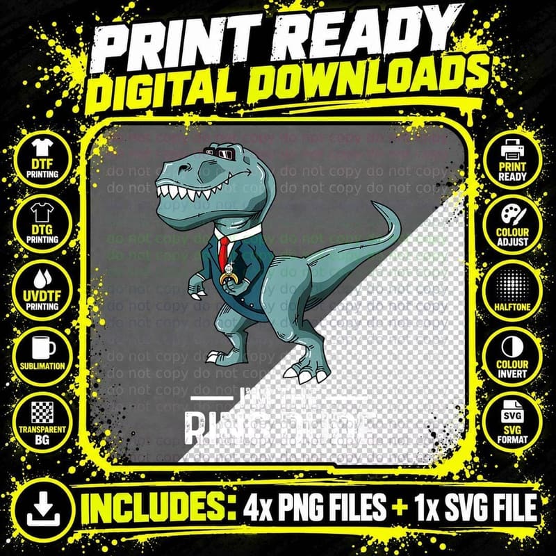 Boys Ring Bearer T-Rex Dinosaur Wedding Party Gift Png SVG Digital Bundle