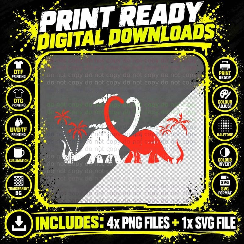 Bronstosaurus Lover Heart Valentines Day Cute Dinosaur Png SVG Digital Bundle