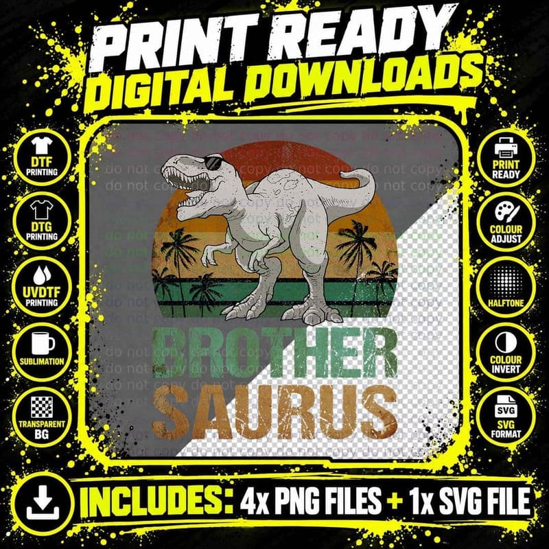 Brothersaurus T Rex Dinosaur Brother Saurus Gift Kid Png SVG Digital Bundle