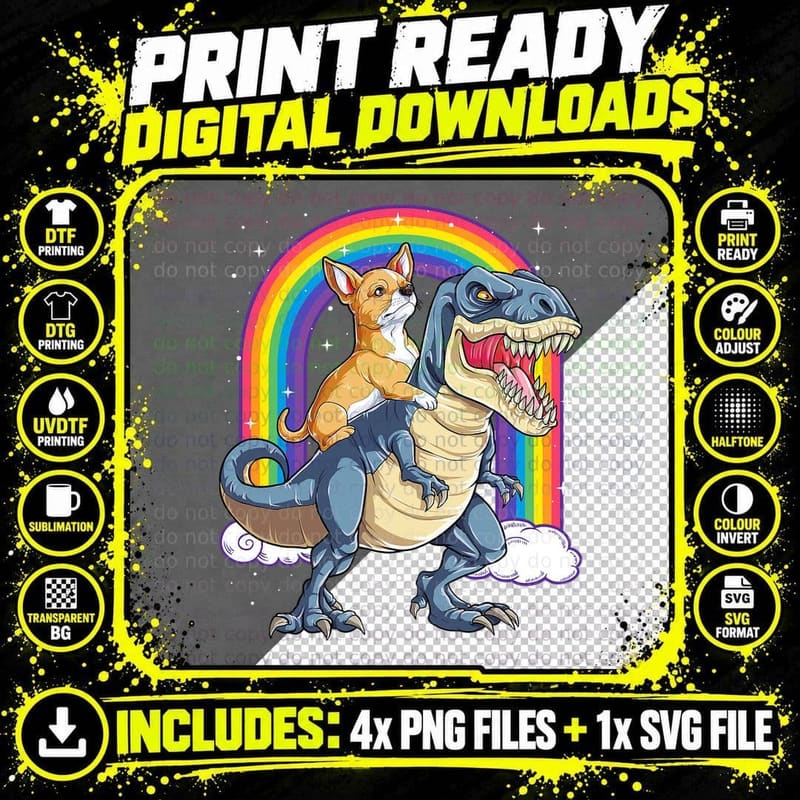 Chihuahua Riding Dinosaur T Rex Gifts Boys Kids Men Png SVG Digital Bundle