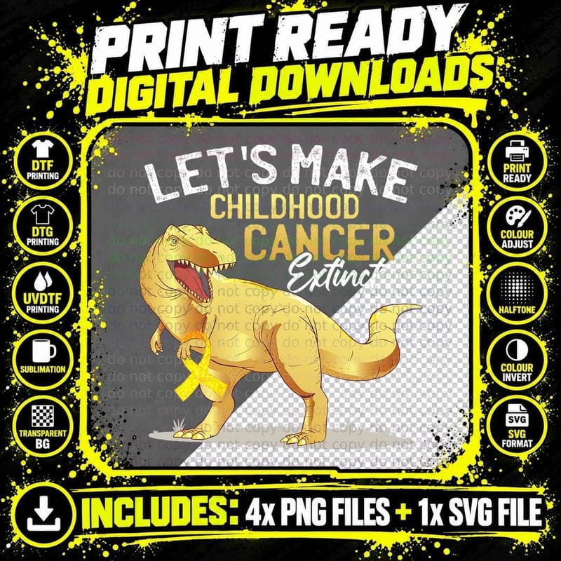 Childhood Cancer Dinosaur Childhood Cancer Awareness Png SVG Digital Bundle
