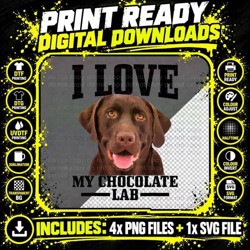 Chocolate Labrador Retriever Mom Dad I Love My Lab Dog Png SVG Digital Bundle