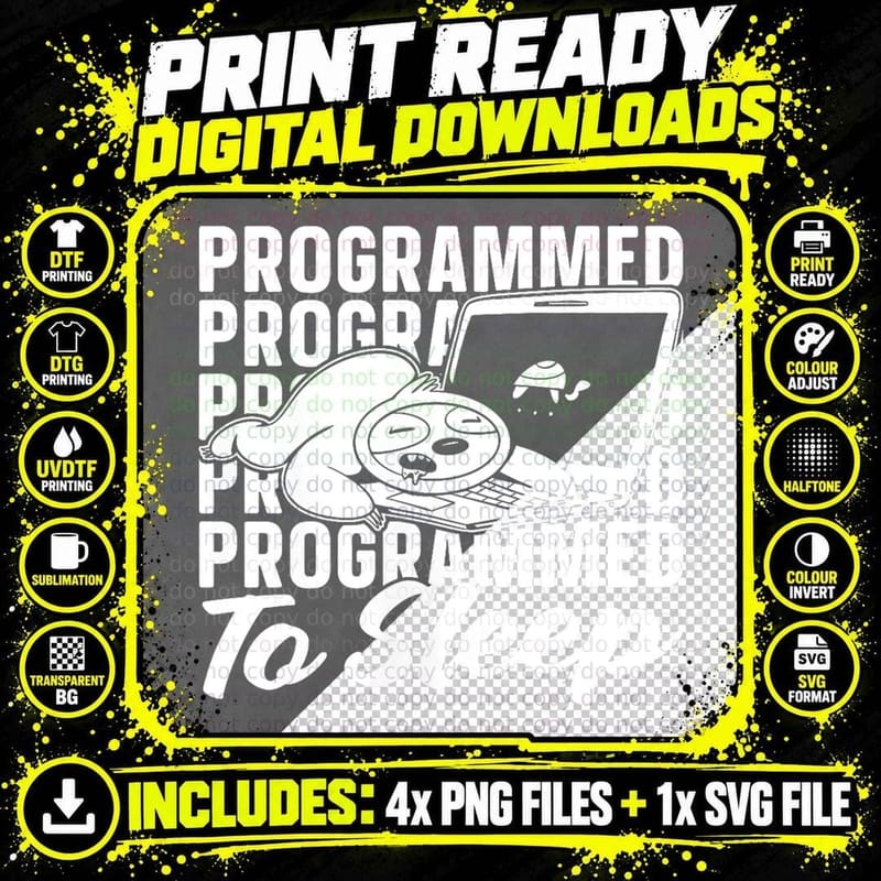 Coder Lazy Developer Software - Coding Sloth Programmer Png SVG Digital Bundle