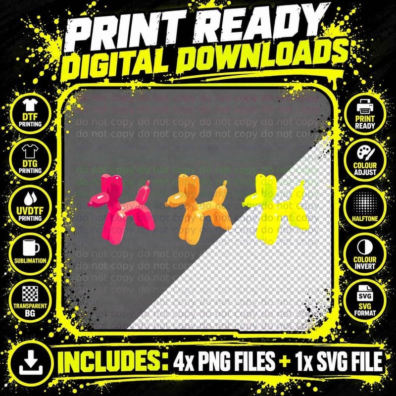 Colorful Balloon Dog, Puppy Tshirts for Kids T-Shirt Png SVG Digital Bundle