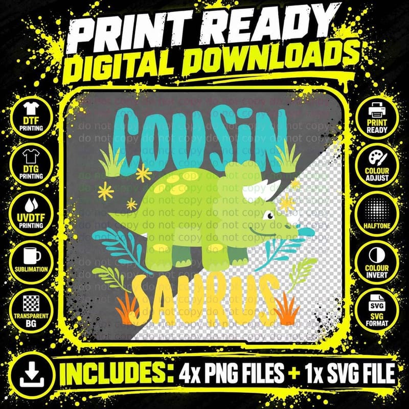Cousin Saurus Rex Dino Dinosaur for Kids T-Shirt Png SVG Digital Bundle