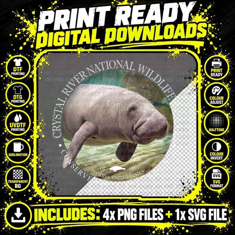 Crystal River Wildlife Refuge Manatee Sea Cow T-Shirt Png SVG Digital Bundle