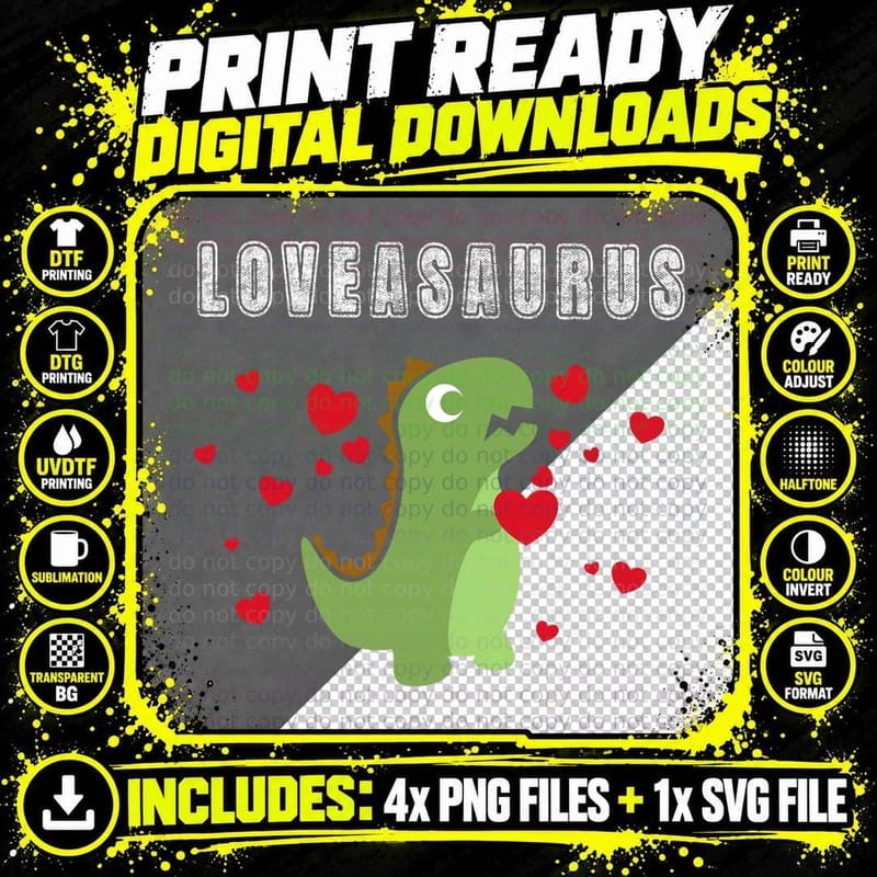 Cute Valentines Day Dinosaur - Loveasaurus T-Shirt Png SVG Digital Bundle