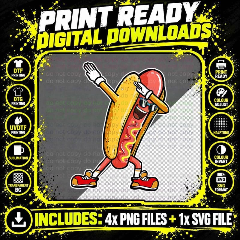 Dabbing Hotdog Funny Dab Dancing Fast Food Hot Dog Png SVG Digital Bundle