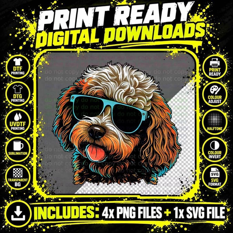 Dad Mom Cool Dog Sunglasses - Cavapoo T-Shirt Png SVG Digital Bundle