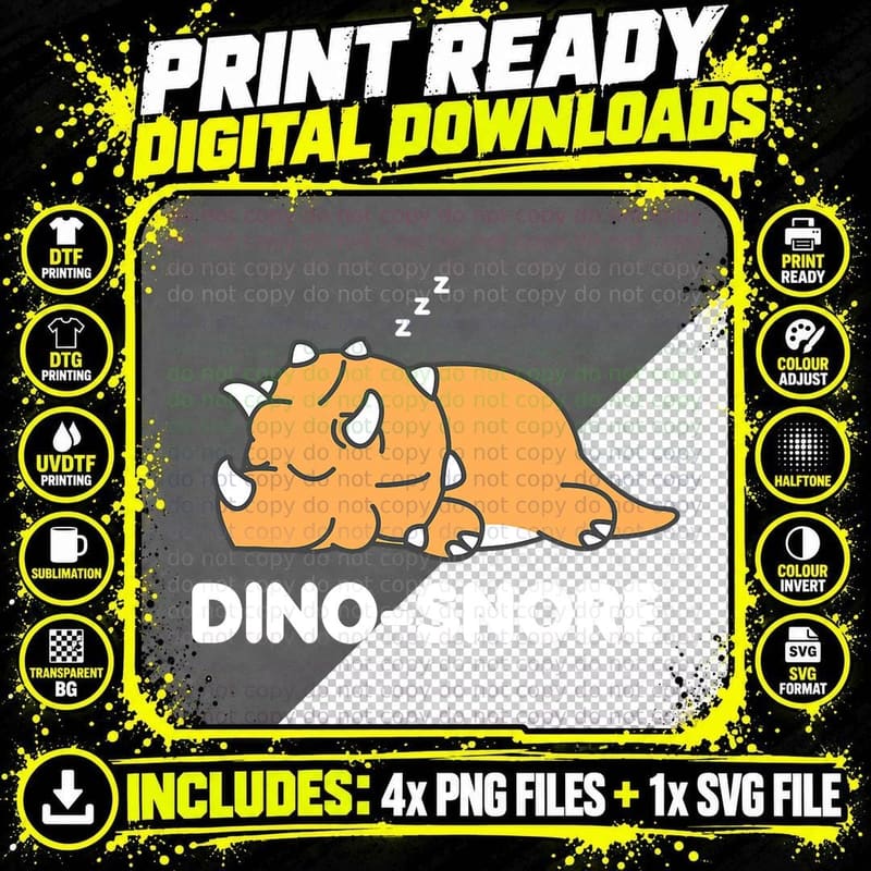 Dino Snore Triceratops Dinosaur Pyjamas T-Shirt Png SVG Digital Bundle