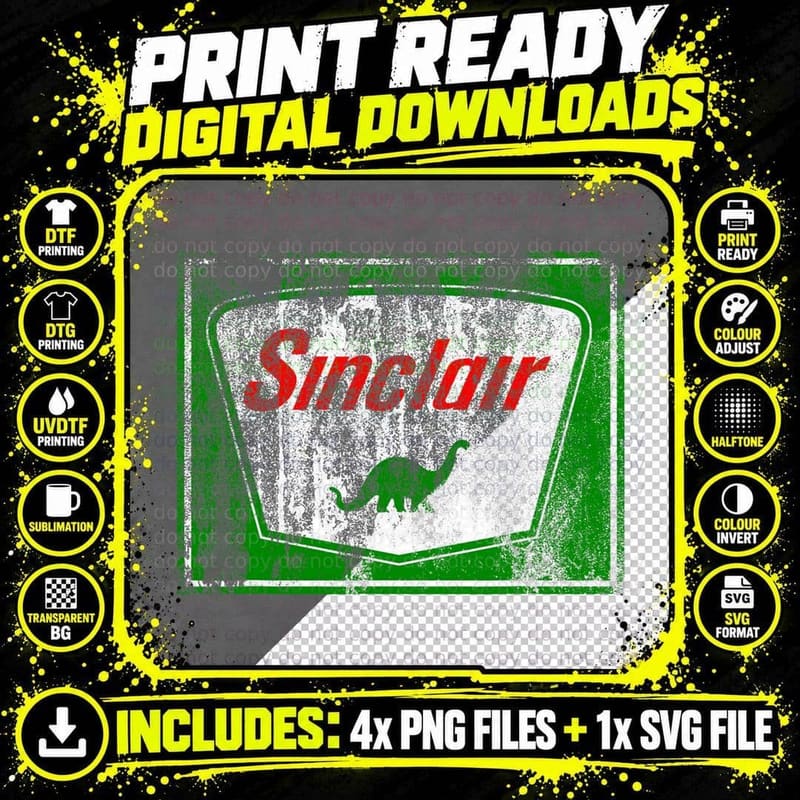 Dinosaur Gas Station Vintage Retro Mens and Kids T-Shirt Png SVG Digital Bundle