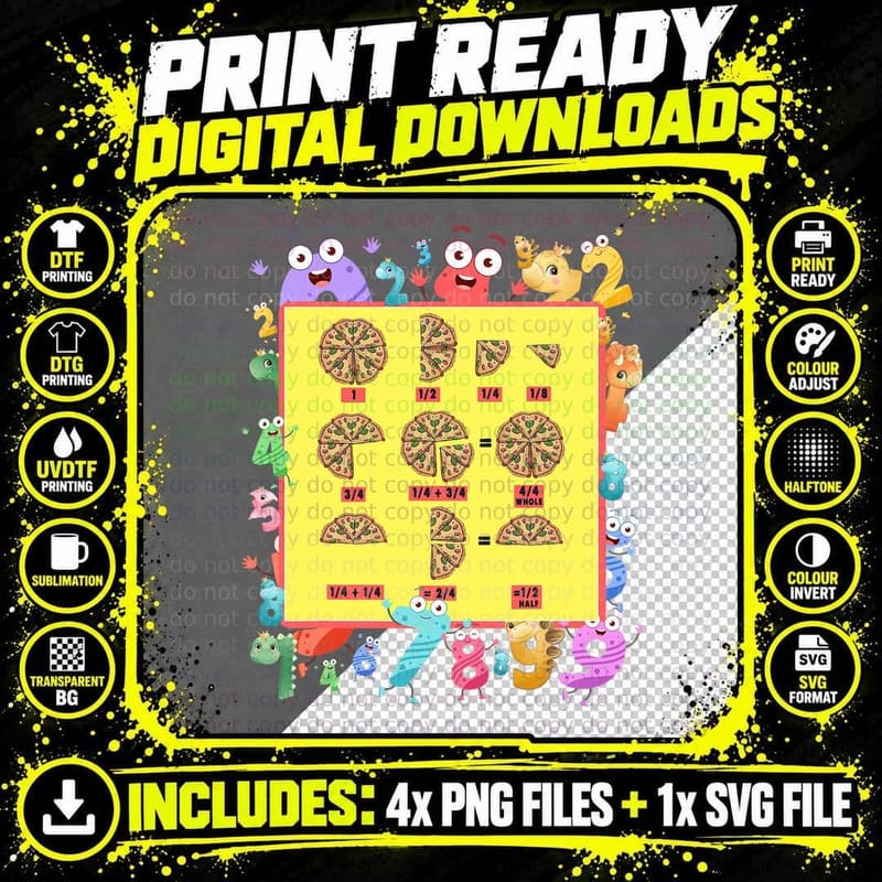 Dinosaur Maths Day Costume Idea Kids & Pizza Slice Png SVG Digital Bundle
