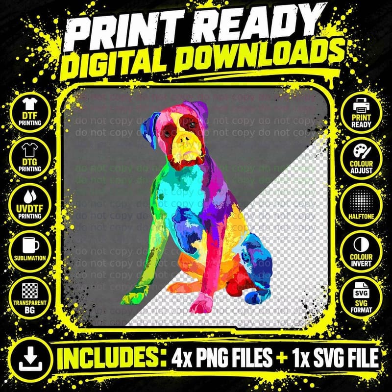 Dog Lover Gifts Boxer Dog for Colorful Boxer Dog Mens Png SVG Digital Bundle