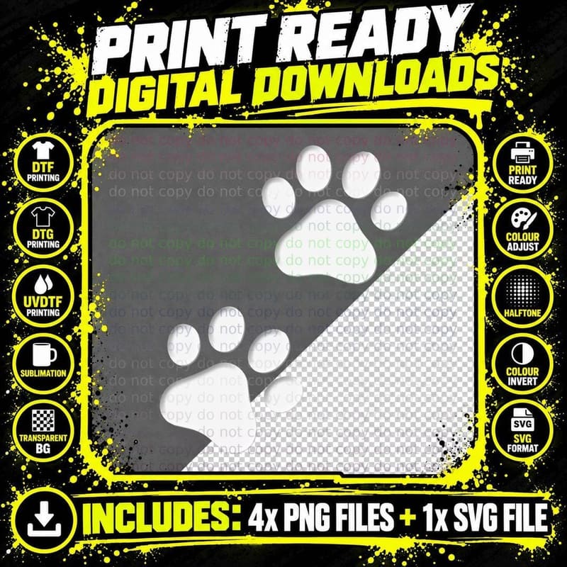 Dog Paws Big for Dog Lovers - Paw Prints Cute Doggy Png SVG Digital Bundle