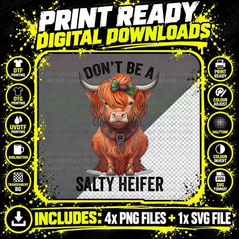 Don't Be a Salty Heifer Cow Lover Vintage Farm Cow Png SVG Digital Bundle