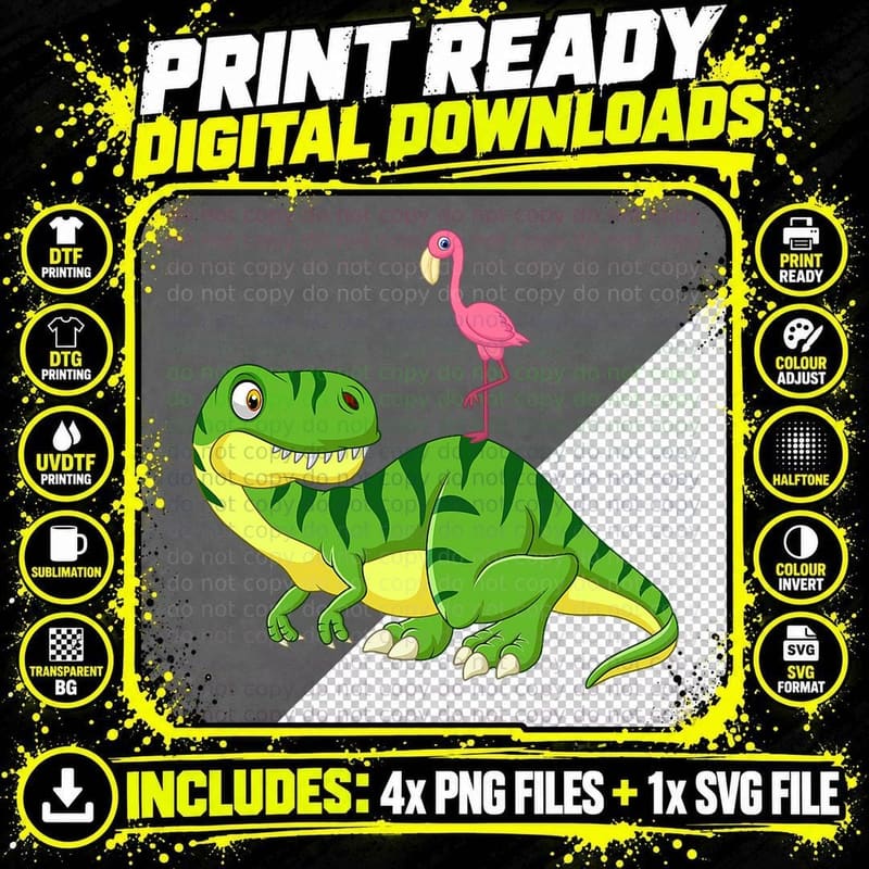 Flamingo T-Rex T-Shirt Dinosaur T-Shirt Png SVG Digital Bundle