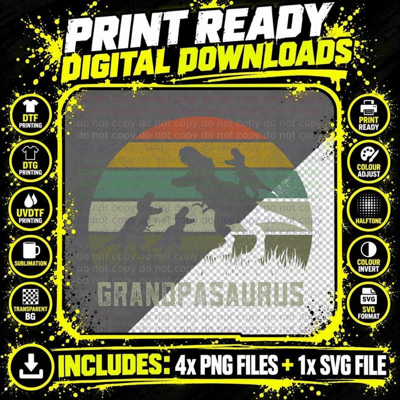 Fun Rawr Dinosaur Grandpa Shirts, Grandpasaurus 3 Kids Png SVG Digital Bundle