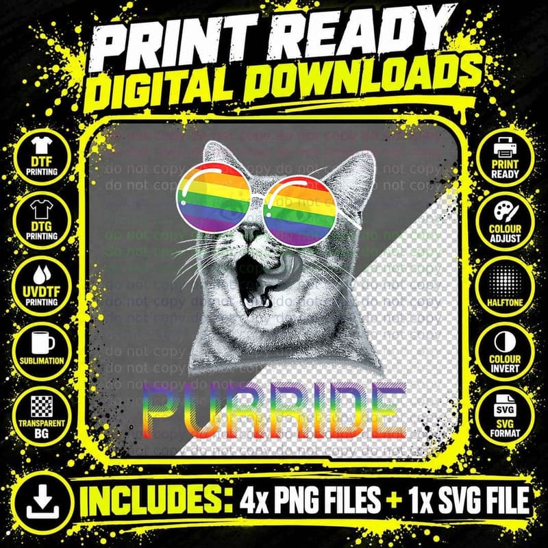 Funny Cat Gay Pride Rainbow Sunglasses LGBTQ T-Shirt Png SVG Digital Bundle