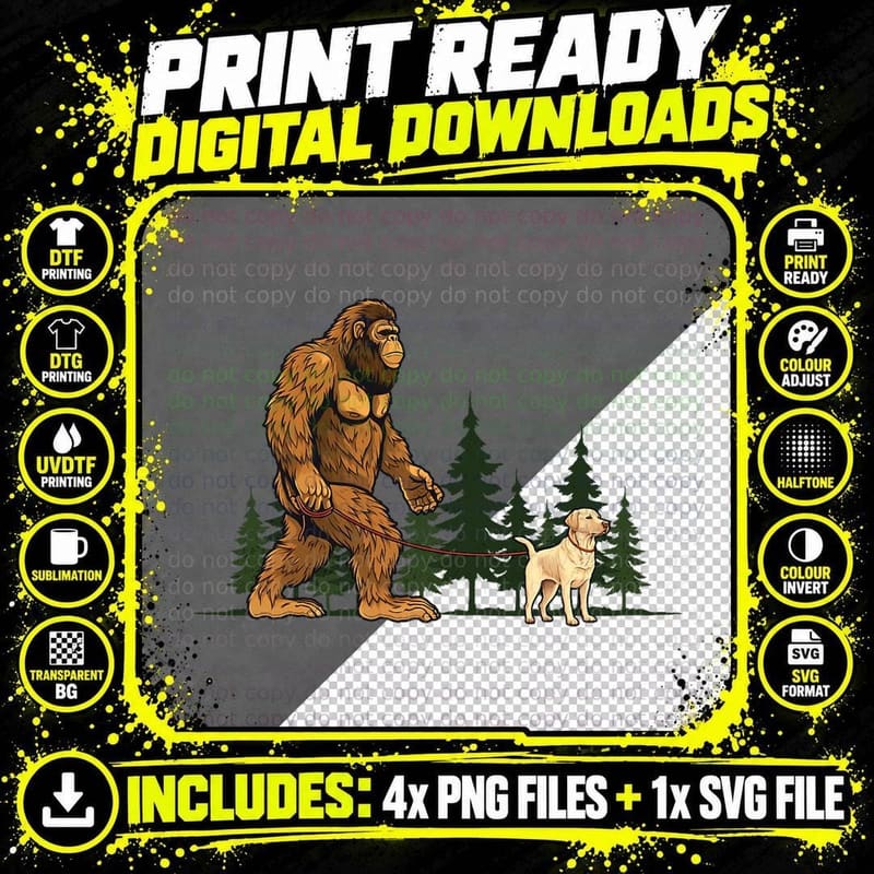 Funny Labrador Retriever Bigfoot Dog Walking Dog Mom Dad Png SVG Digital Bundle