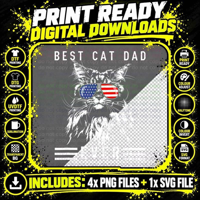 Funny Maine Coon Cat Best Cat Dad Ever Funny Cat Maine Png SVG Digital Bundle
