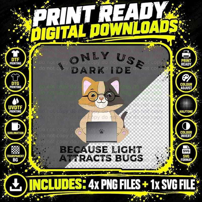 Funny Programmer Cat Computer Science Geek Nerd Coding Png SVG Digital Bundle