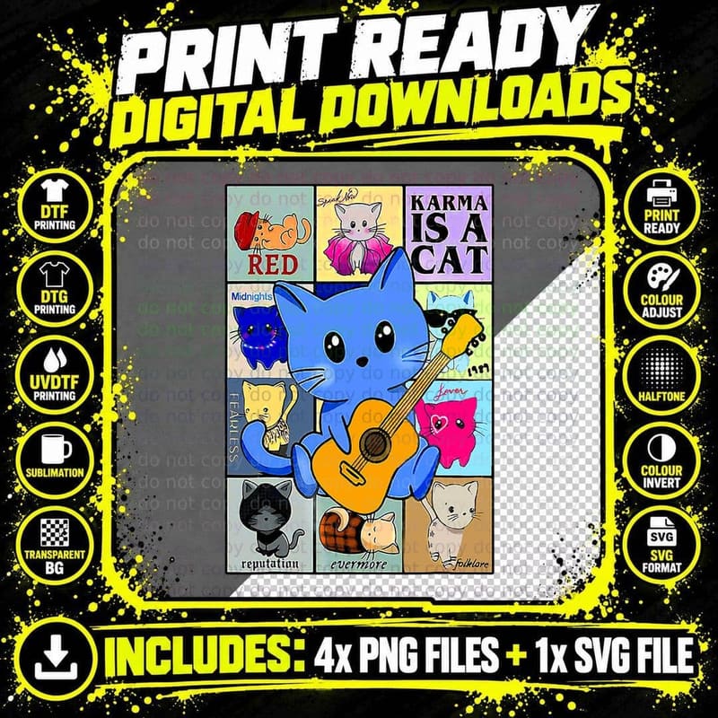 Funny Retro Karma Is a Cat the Eras Cat Day Png SVG Digital Bundle
